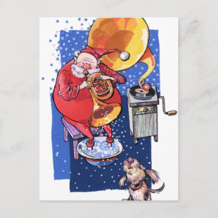Cartão Postal De Festividades Cartão de Natal. Papais noeis tocando música.