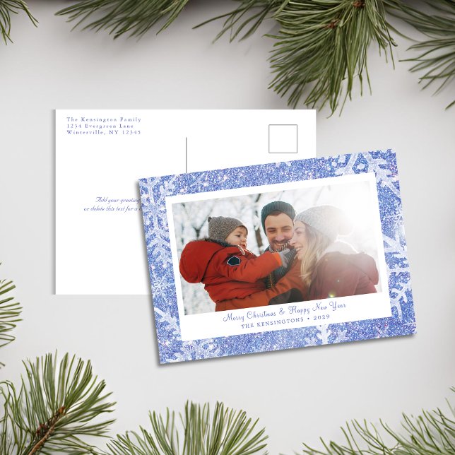 Cartão Postal De Festividades Cartão de Natal Personalizado com Floco de Neve Az (Personalized Blue Snowflake Christmas Card)