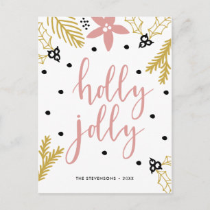 Cartão Postal De Festividades Cartão de Natal Pink Poinsettia Holly Jolly Foto