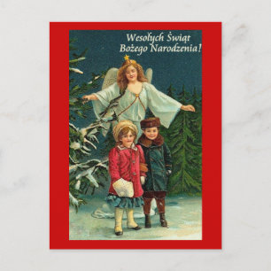 Cartão Postal De Festividades CARTÃO de NATAL POLONÊS COM ANJOS e CRIANÇAS