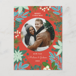 Cartão Postal De Festividades Cartão de Natal Vermelho Floral