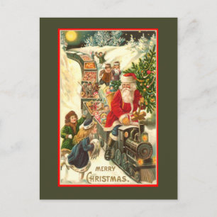 Cartão Postal De Festividades Cartão de Natal vintage do trem Santa Claus