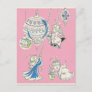 Cartão Postal De Festividades Cartão de Natal Vintage Pink Angels