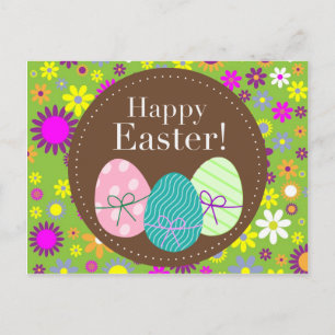 Cartão Postal De Festividades Cartão de ovo verde-floral de Felz pascoa