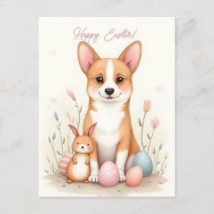 Cartão Postal De Festividades Cartão de páscoa com um cão-corgi em cores pastosa
