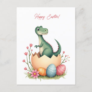 Cartão Postal De Festividades Cartão de páscoa com um dinossauro em cores pastos