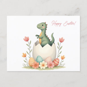Cartão Postal De Festividades Cartão de páscoa com um dinossauro em cores pastos