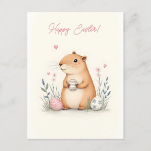 Cartão Postal De Festividades Cartão de páscoa com uma capybara em cores pastel