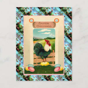 Cartão Postal De Festividades Cartão de Páscoa Vintage de réplica, Frango e ovos