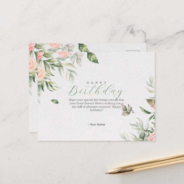 Cartão Postal De Festividades Cartão de Posto de aniversário (Frente/Verso In Situ)