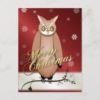 Cartão Postal De Festividades Cartão de Posto Vermelho Feliz de Coruja de Natal