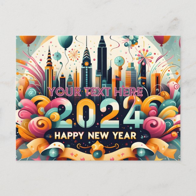 Cartão Postal De Festividades Cartão de presente de feliz ano novo 2024 para ela (Frente)