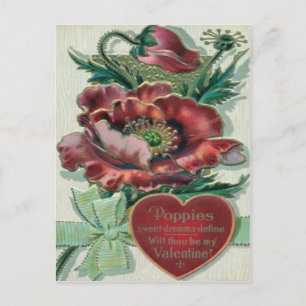 Cartão Postal De Festividades Cartão de São Valentim de Planta de Papoula Retro