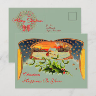 Cartão Postal De Festividades Cartão de Saudação de Natal Patriótico do WI