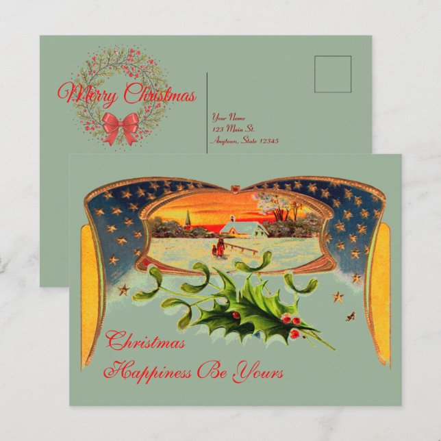 Cartão Postal De Festividades Cartão de Saudação de Natal Patriótico do WI (Frente/Verso)