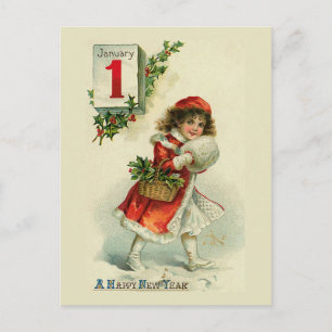 Cartão Postal De Festividades Cartão de Saudação "Garota de Ano Novo"