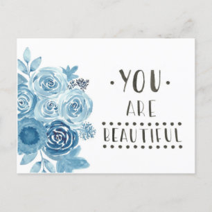 Cartão Postal De Festividades Cartão-postal Azul Floral 'Você É Bonito'