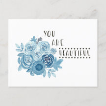 Cartão-postal Azul Floral 'Você É Bonito'