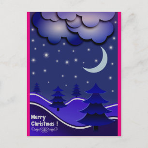 Cartão Postal De Festividades Cartão-postal Azul, Rosa Quente e Púrpura do Natal