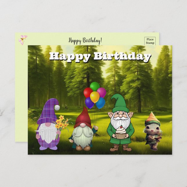 Cartão Postal De Festividades Cartão-postal Birthday Gnome (Frente/Verso)