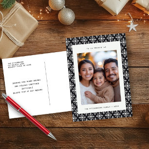 Cartão Postal De Festividades Cartão-postal Chic Nordic Black and White Snowflak
