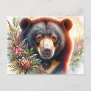 Cartão Postal De Festividades Cartão-postal com Vidro Solar Floral do Sun Bear F