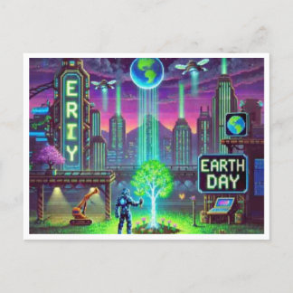 Cartão Postal De Festividades Cartão-postal Cyberpunk Earth Day 16-Bit