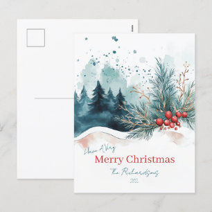 Cartão Postal De Festividades Cartão-postal da Floresta de Natal Elegante Waterc