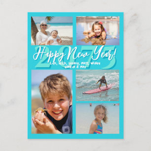 Cartão Postal De Festividades Cartão-postal de 5 fotos com Feliz ano novo Azul A