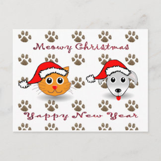 Cartão Postal De Festividades Cartão-postal de Ano Novo Meowy Christmas Yappy