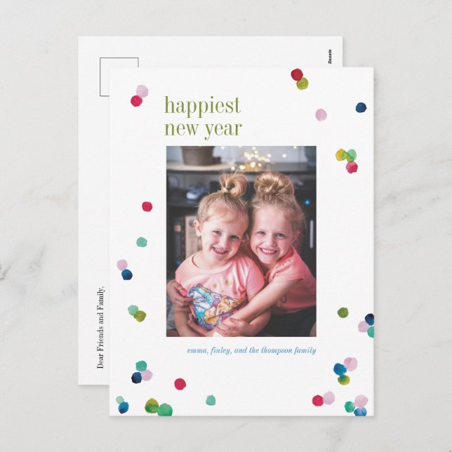 Cartão Postal De Festividades Cartão-postal de Anos novos de Bolinhas de Aquarel (Frente/Verso)