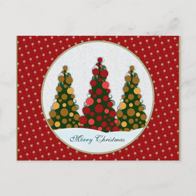 Cartão Postal De Festividades Cartão-postal de árvore de Natal Vermelho e Dourad (Frente)