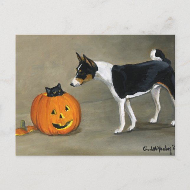 Cartão Postal De Festividades Cartão-postal de "Basenji Halloween" (Frente)