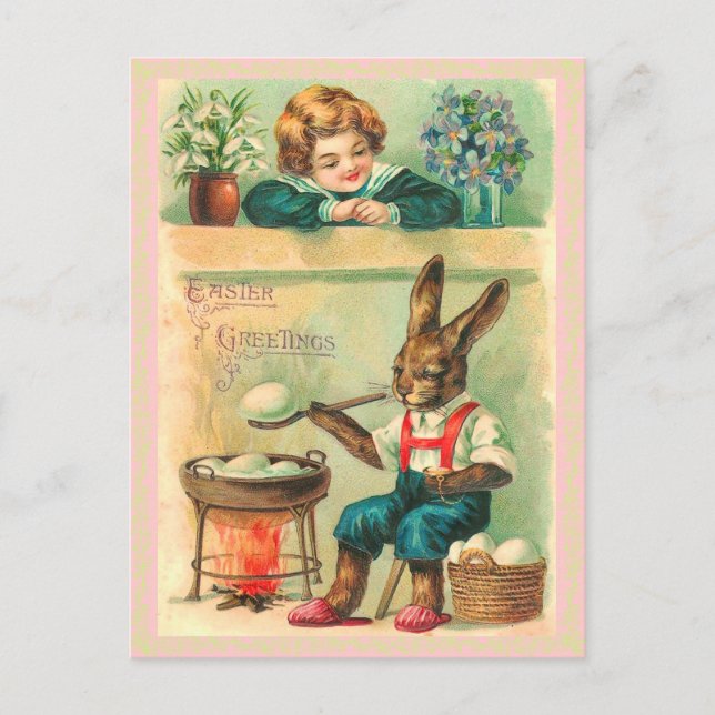 Cartão Postal De Festividades Cartão-postal de coelho da Páscoa Retro (Frente)
