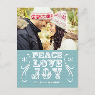 Cartão Postal De Festividades Cartão-postal de Feriado Blue Chevron para Joy Pea
