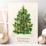 Cartão Postal De Festividades Cartão-postal de Feriado de Árvore de Saudações de<br><div class="desc">Cartão-postal de Feriado em Árvore de Saudações para natais vintages. Cartaz da árvore de natais vintages lindos. Esta design apresenta uma árvore de férias acesa com velas e decorada com ornamentos e terras. Que bela cena de feriado.</div>