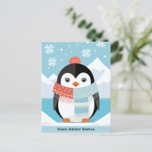 Cartão Postal De Festividades Cartão-postal de Feriado Pinguim Quente de Inverno