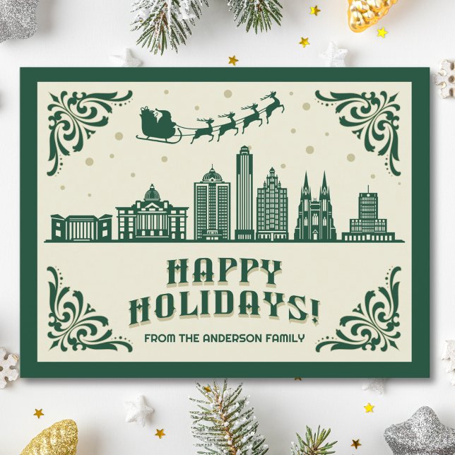 Cartão Postal De Festividades Cartão-postal de feriados felizes no Skyline TX (Happy Holidays Washington, DC skyline cityscape christmas postcard customizable real estate Santa )