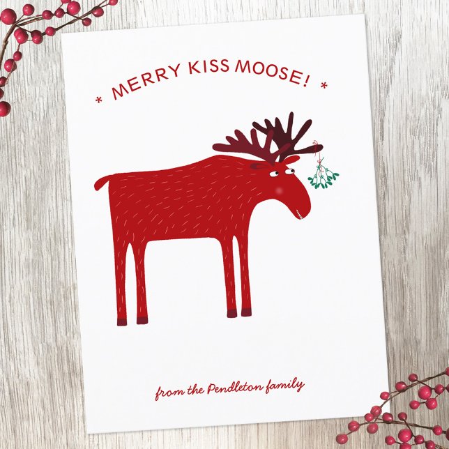Cartão Postal De Festividades Cartão-postal de Férias Moose Engraçado (Merry Kiss Moose fun elk Christmas holiday postcard)