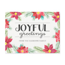 Cartão-postal de Férias Watercolor Poinsettias