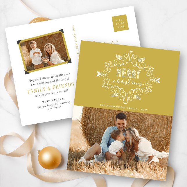 Cartão Postal De Festividades Cartão-postal de folhagem festiva de Natal Feliz (Criador carregado)