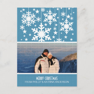 Cartão Postal De Festividades Cartão-postal de fotos com flocos de neve azuis
