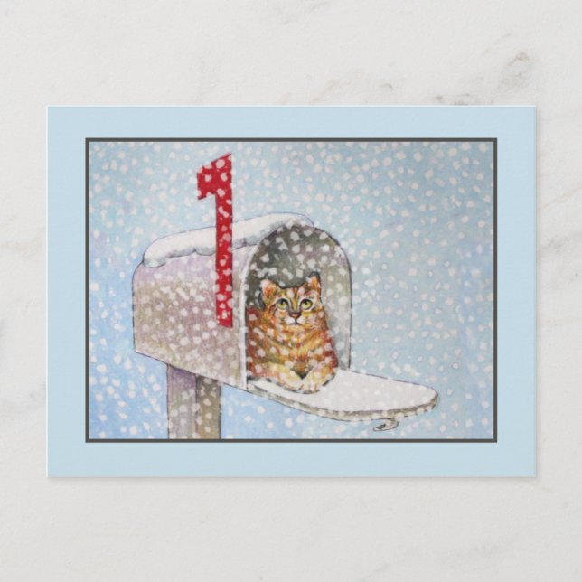Cartão Postal De Festividades Cartão-postal de gato de Natal nevado (Frente)
