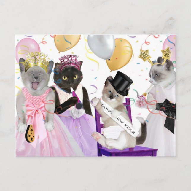 Cartão Postal De Festividades Cartão-postal de Kitten de Ano Novo (Frente)
