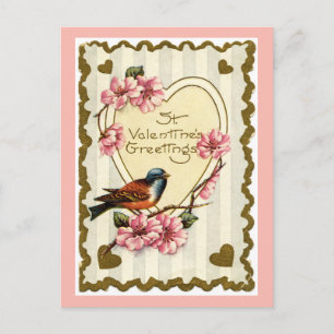 Cartão Postal De Festividades Cartão-postal de Namorados rosa para pássaro Vin