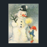 Cartão Postal De Festividades Cartão-postal de Natais vintages Elf e Snowman<br><div class="desc">Um dos elfos Papais noeis segura uma vela acesa para um boneco de neve para ver nesta deliciosa imagem de arte da era vitoriana. Celebrar os Feriados à moda antiga!</div>
