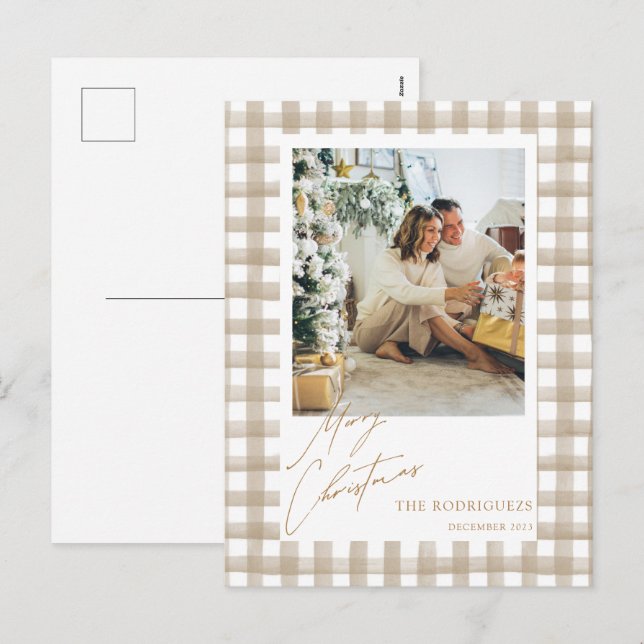 Cartão Postal De Festividades Cartão-postal de Natal Beige Photo (Frente/Verso)