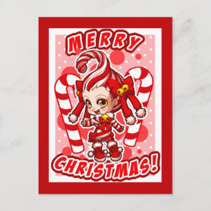 Cartão Postal De Festividades Cartão-postal de Natal Candycane-chan