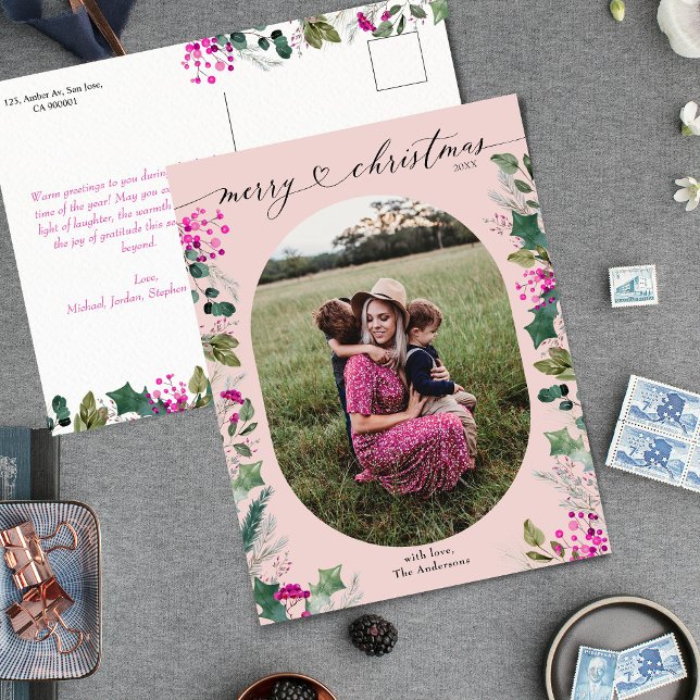 Cartão Postal De Festividades Cartão-postal de Natal com Foto em Água Cor-de-Cob (Criador carregado)