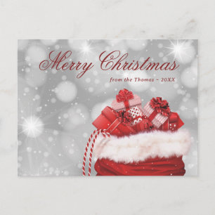 Cartão Postal De Festividades Cartão-postal de Natal com Merry Red Sparkly